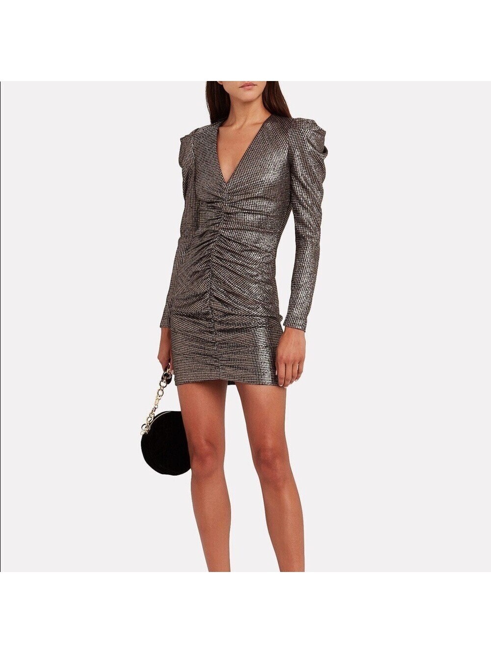 Jonathan Simkhai Lamé Puff Sleeve Mini Dress Metallic Bronze Gold Ruched 4